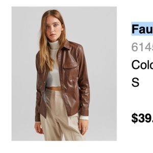 Faux leather fitted shirt Small Bershka